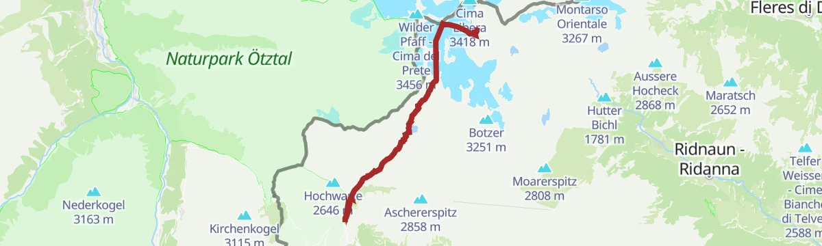 Route map: Escursione sul Übertalferner - Rif. G.B. al Bicchiere (3196 m)